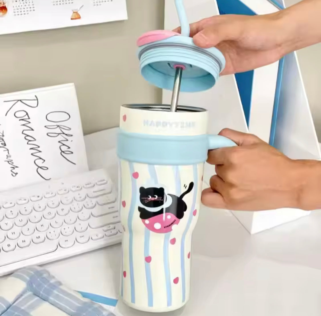 1200ml Cute Stainless Steel Tumbler With Straw, Cute Thermos Water Bottle, Outdoor Coffee Travel Mug 1200ml Cute Stainless Steel Tumbler With Straw, Cute Thermos Water Bottle, Outdoor Coffee Travel Mug